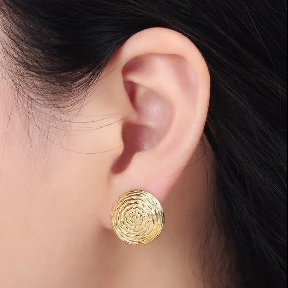 NEW 24K Gold Filled Ripple Design Round Earrings - Picture 2 of 5